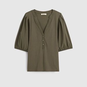 Madewell Faded Olive Green Puff-Sleeve Henley Top